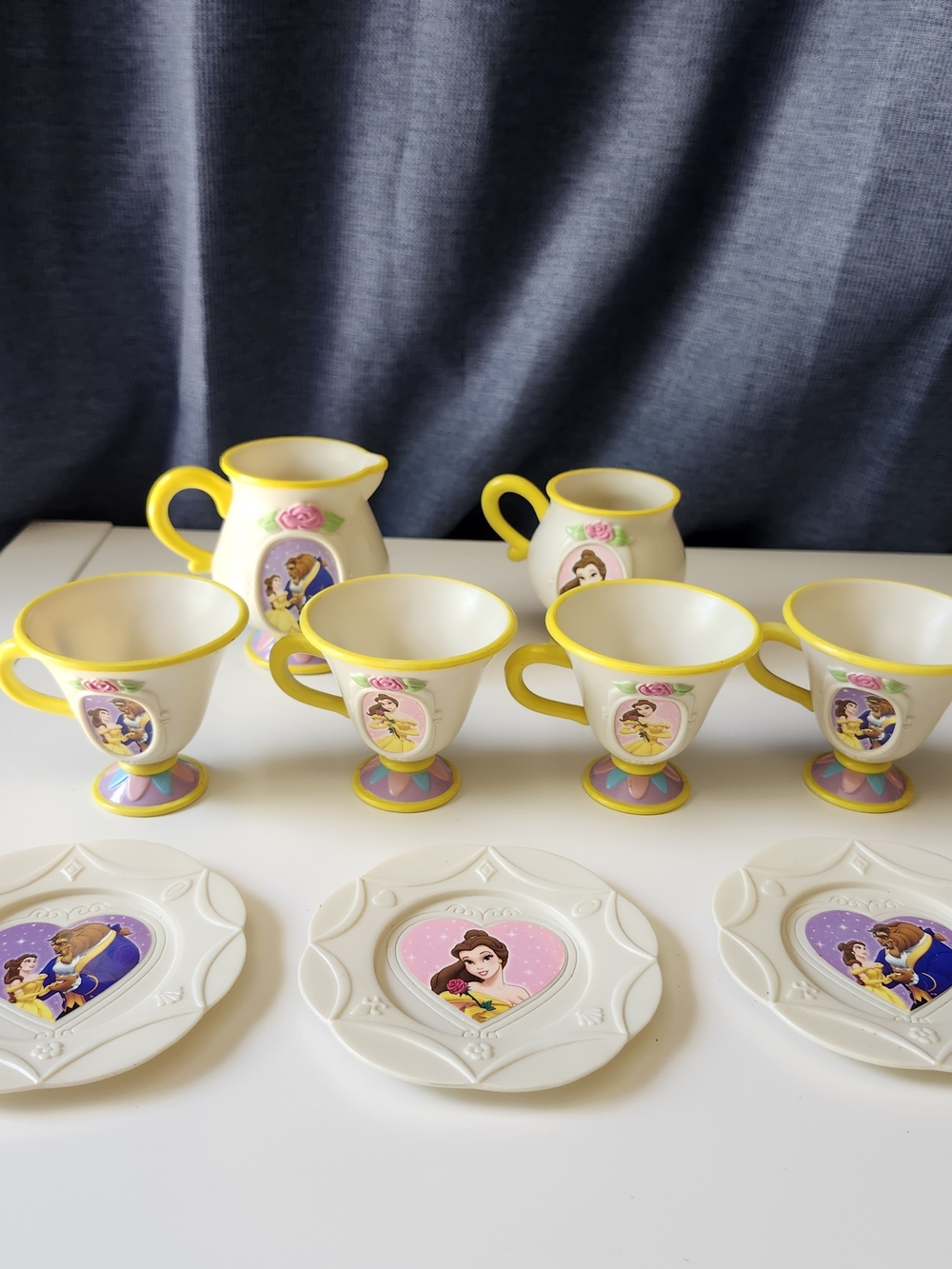 Vintage 1992 Disney Beauty and the Beast Toy Tea Set Replacement Pieces - 9 Pcs